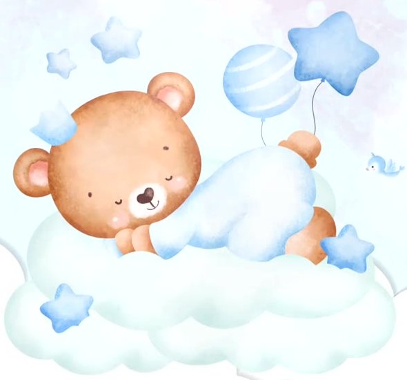 Osito durmiendo con globos azules